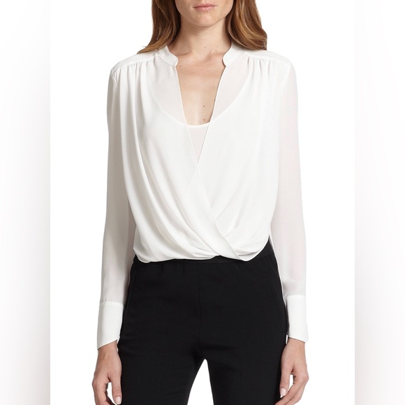 BCBG Jaklyn Draped Blouse in Alabaster - Size M - Picture 4 of 11